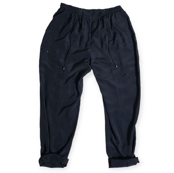 VINTAGE Y2K Black Parachute Pants Yoked Elastic waist with drawstrings L - Picture 2 of 11